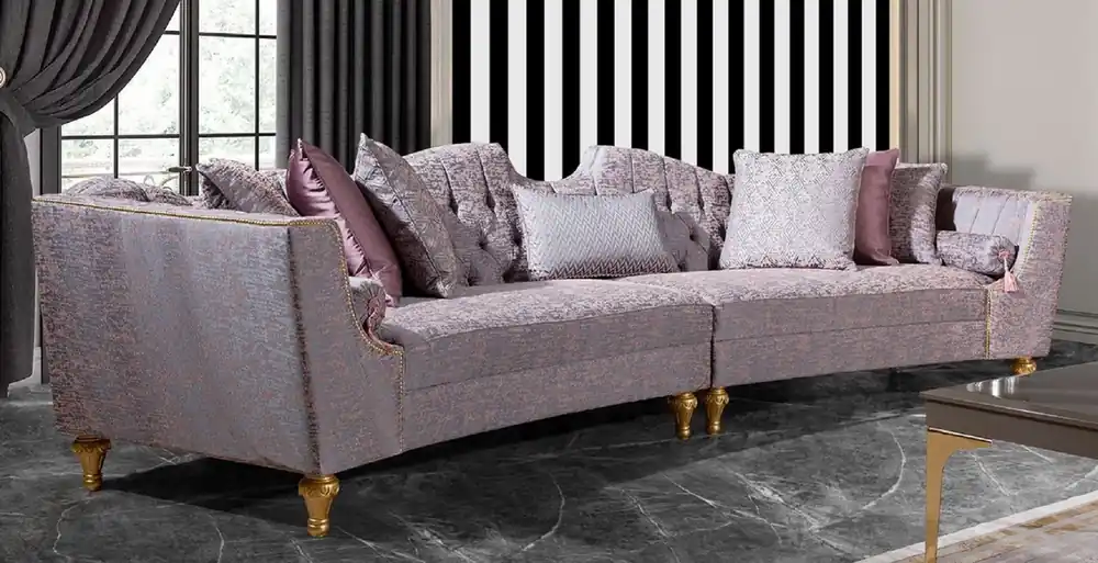 Expressversand Casa Padrino canapé baroque de luxe rose / argent / or - Canapé de Salon Incurvé - Canapé d'Hôtel - Mobilier de Salon et d'Hôtel Baroque de Luxe - Noble & Magnifique