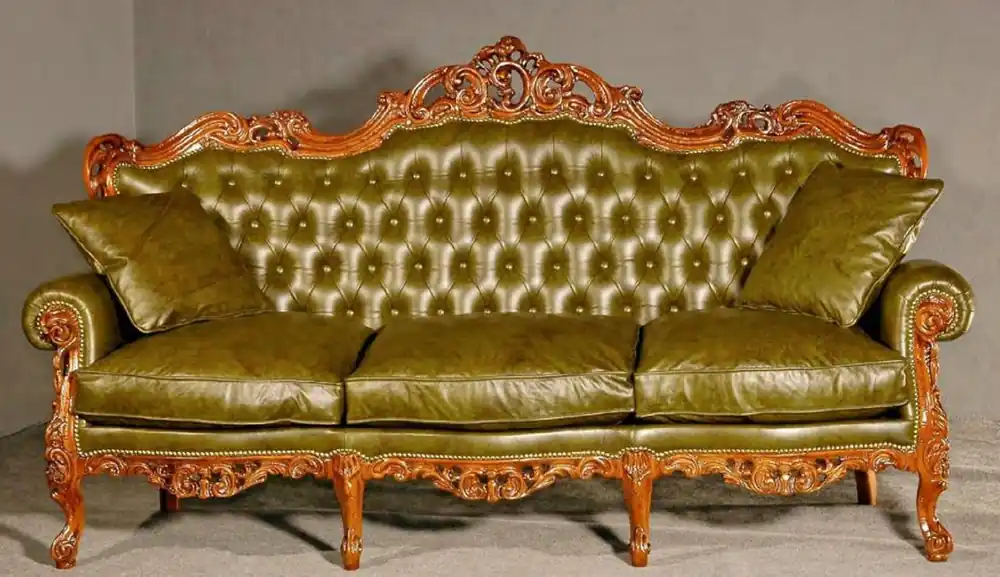 Schneller Versand Casa Padrino canapé baroque de luxe en cuir vert / marron - Magnifique canapé de salon en cuir véritable - Meubles de Salon et d'Hôtel Baroques - Qualité de Luxe - Fabriqué en Italie