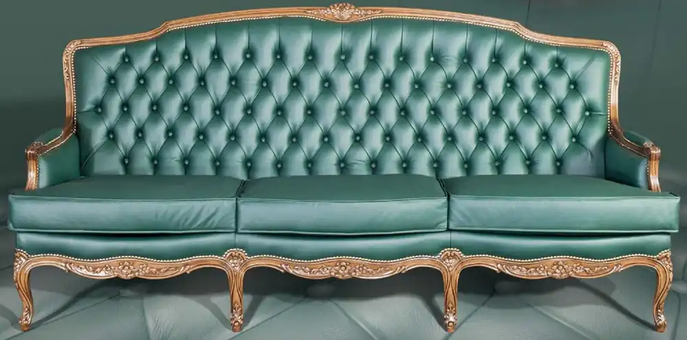 Casa Padrino canapé baroque de luxe en cuir vert / marron - Canapé de salon élégant en cuir véritable - Meubles de Salon et d'Hôtel Baroques - Qualité de Luxe - Fabriqué en Italie Garantierte Lieferung