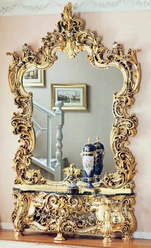 Casa Padrino console miroir baroque de luxe avec dessus en marbre or / argent / noir - Magnifique Mobilier d'Hôtel & Château - Qualité de Luxe - Fabriqué en Italie Beliebt