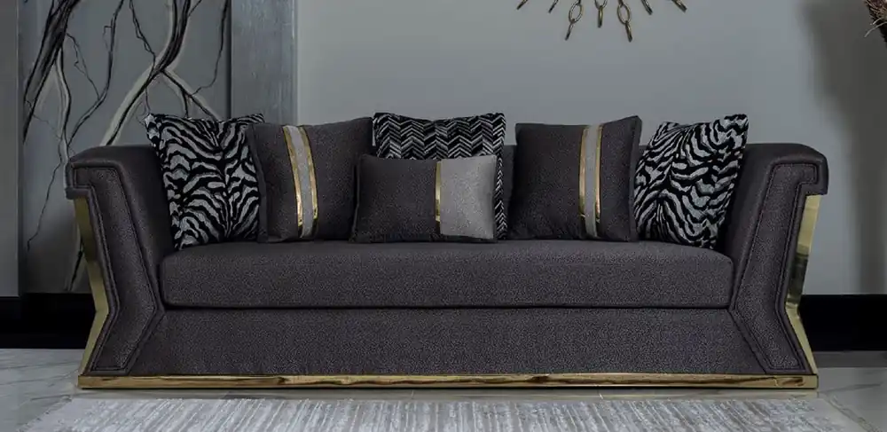 Casa Padrino canapé de luxe gris foncé / or - Canapé de salon élégant avec coussins décoratifs - Meubles de salon de luxe Top-Seller
