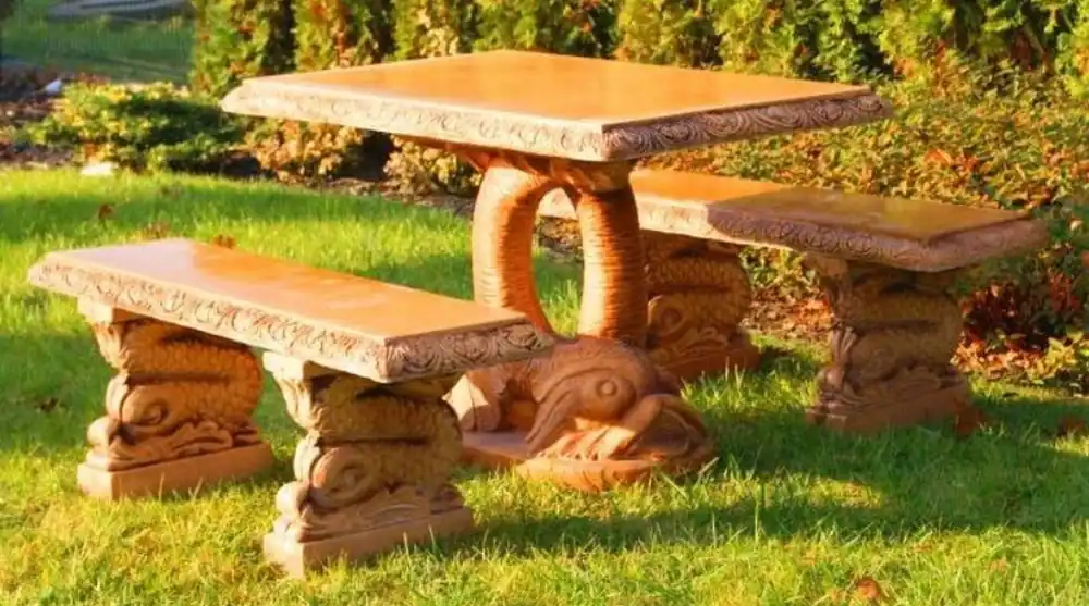Top-Preis Casa Padrino Ensemble de Jardin en Pierre Poisson Beige - 1 Table de Jardin Orientale & 2 Bancs de Jardin Oriental - Mobilier de Jardin et de Terrasse Oriental