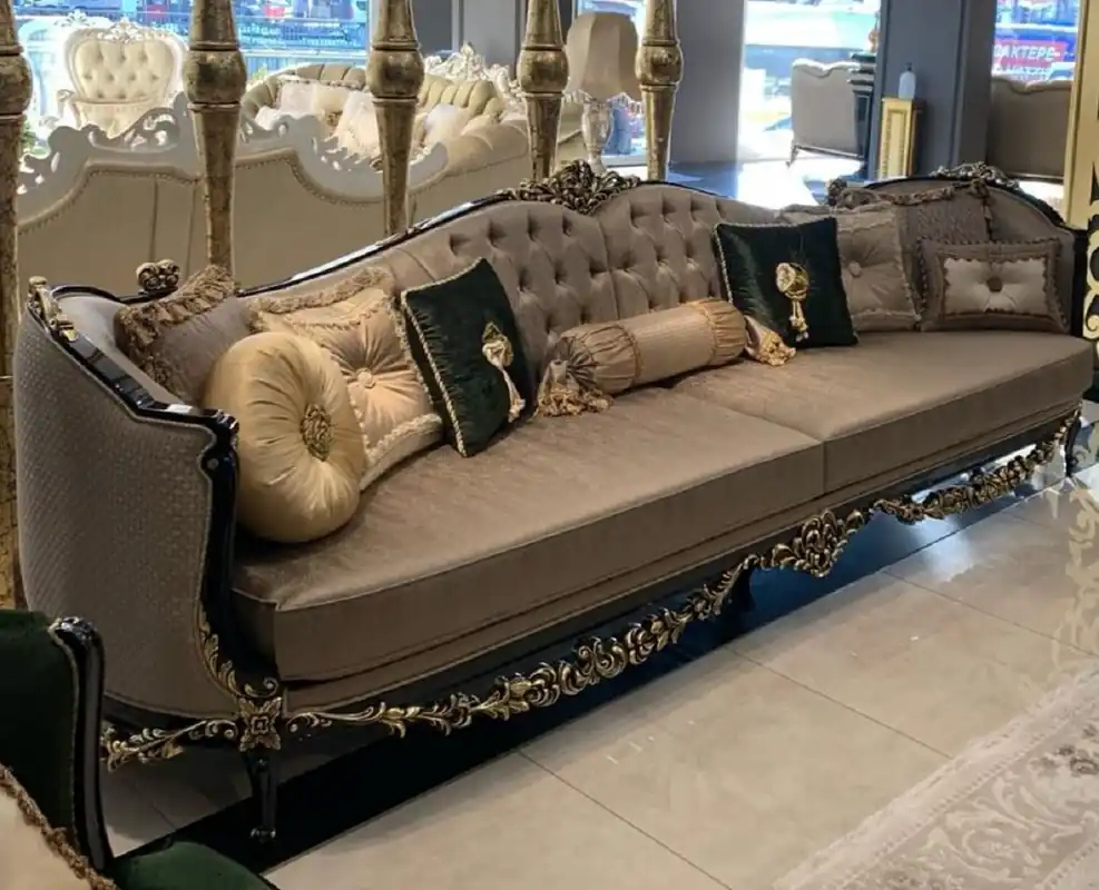 Schneller Versand Casa Padrino canapé baroque de luxe argent / noir / or - Magnifique salon de style baroque - Mobilier de salon baroque - Noble & Magnifique