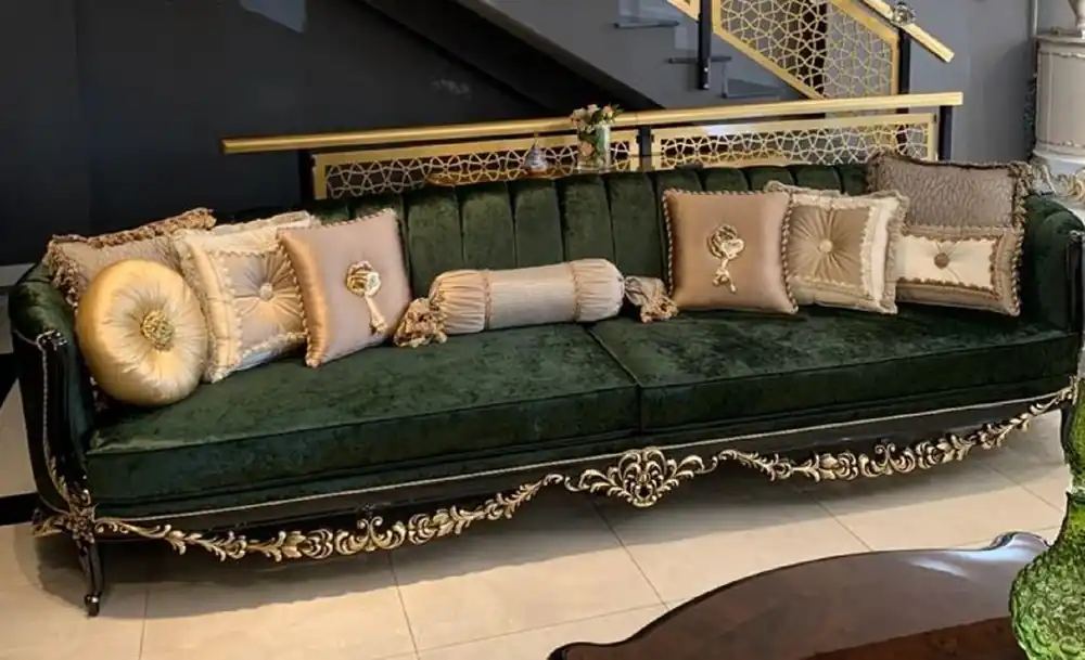 Casa Padrino canapé baroque de luxe vert foncé / noir / or - Magnifique salon de style baroque - Mobilier de salon baroque - Noble & Magnifique Knallerangebot