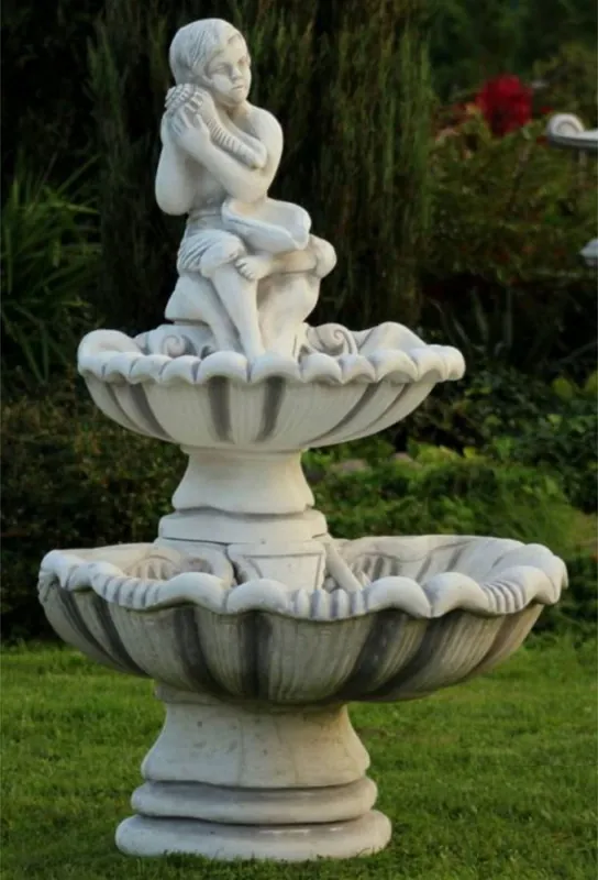 Ausverkauf Casa Padrino Fontaine de Jardin Art Nouveau Garçon aux Coquillages Gris 43 x 37 x H. 118 cm - Décoration de Jardin Fontaine en Pierre - Accessoires de Décoration de Jardin Baroque & Art Nouveau