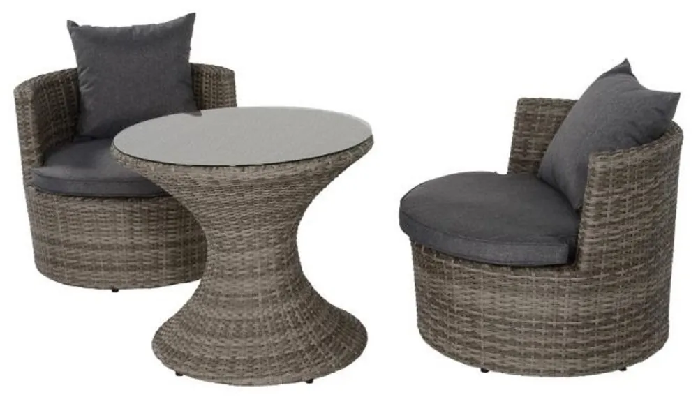 Sofort Bestellen Casa Padrino ensemble de jardin de luxe gris foncé / gris - 1 Table de Jardin Ronde avec Plateau en Verre et 2 Fauteuils de Jardin Ronds avec Coussins - Mobilier de Jardin et Terrasse Moderne