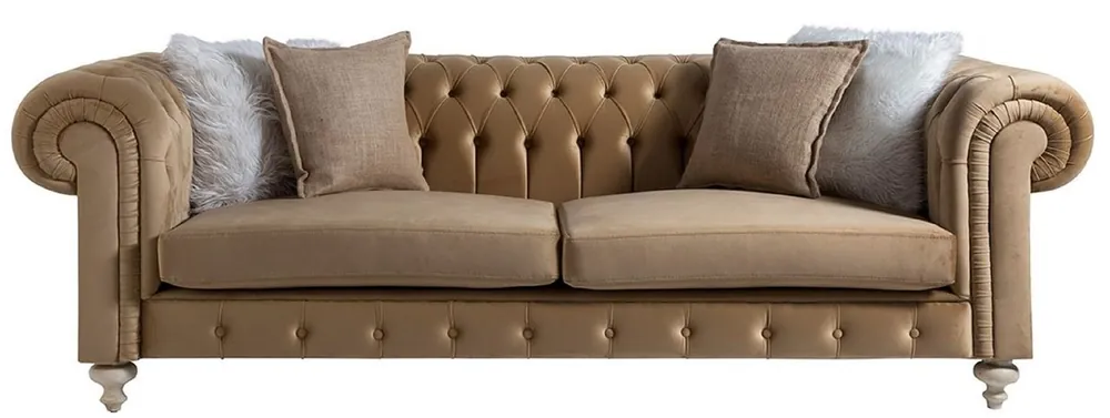 Aktuell Casa Padrino canapé 3 places Chesterfield de luxe marron clair 240 x 100 x H. 78 cm - Canapé de Salon Chesterfield - Mobilier de Salon Chesterfield - Collection de Luxe