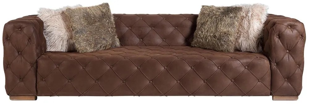Casa Padrino canapé 3 places Chesterfield de luxe marron / marron clair 240 x 95 x H. 81 cm - Canapé de Salon Chesterfield - Mobilier de Salon Chesterfield - Collection de Luxe Preiswert