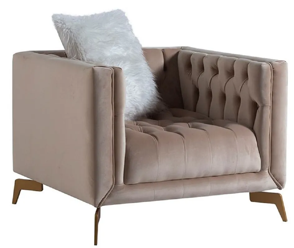 Nur Heute Casa Padrino fauteuil Chesterfield de luxe gris / laiton 90 x 85 x H. 75 cm - Fauteuil de Salon Chesterfield Moderne - Mobilier de Salon Chesterfield de Luxe