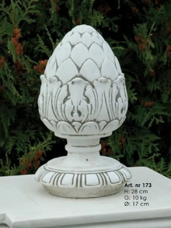 Casa Padrino pomme de pin décorative Art Nouveau avec socle gris Ø 17 x H. 28 cm - Pomme de pin rond décorative en pierre - Accessoires de Décoration de Jardin Baroque & Art Nouveau Garantierte Lieferung