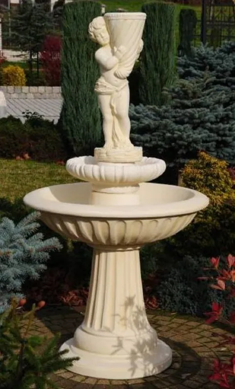 Letzte Chance Casa Padrino fontaine Art Nouveau garçon avec corne d'abondance sable Ø 92 x H. 172 cm - Magnifique Fontaine de Décoration de Jardin - Accessoires de Décoration de Jardin Baroque & Art Nouveau