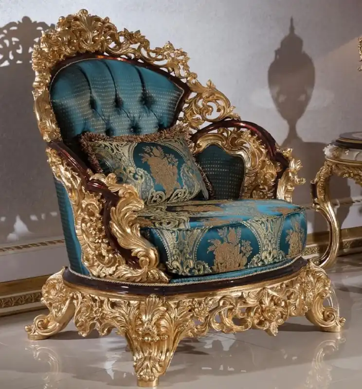 Casa Padrino fauteuil baroque de luxe bleu / beige / marron / or - Magnifique fauteuil de salon avec motif élégant - Mobilier de salon baroque - Noble & Magnifique Aktuell