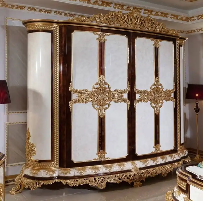 Casa Padrino armoire de chambre baroque de luxe blanc / marron / or - Magnifique armoire de style baroque - Mobilier de chambre et d'hôtel baroque - Noble et Magnifique Sonderaktion