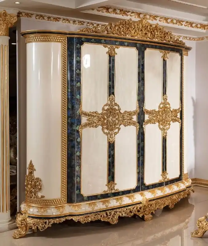 Highlight Casa Padrino armoire de chambre baroque de luxe blanc / bleu / or - Magnifique armoire de style baroque - Mobilier de chambre et d'hôtel baroque - Noble et Magnifique