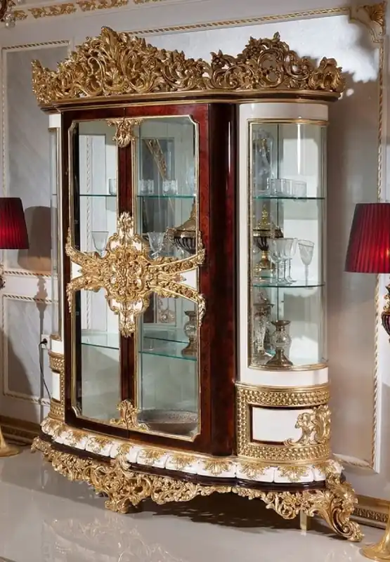 Casa Padrino vitrine baroque de luxe blanc / marron / or - Magnifique vitrine en bois massif avec 2 portes vitrées - Meuble Baroque - Noble & Magnifique Ausverkauf