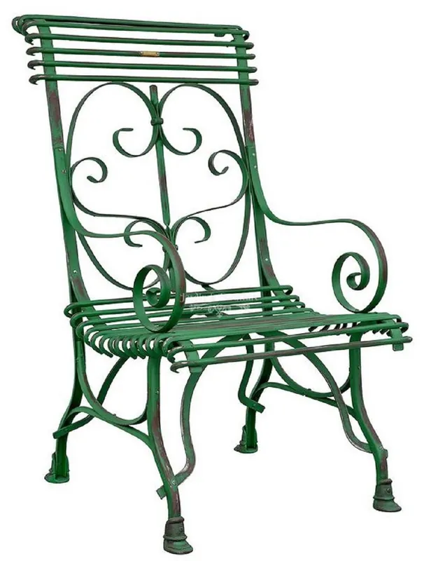 Knallerangebot Casa Padrino chaise de jardin Art Nouveau vert antique 64 x 66 x H. 114 cm - Chaise en fer forgé à la main avec accoudoirs - Mobilier de jardin nostalgique