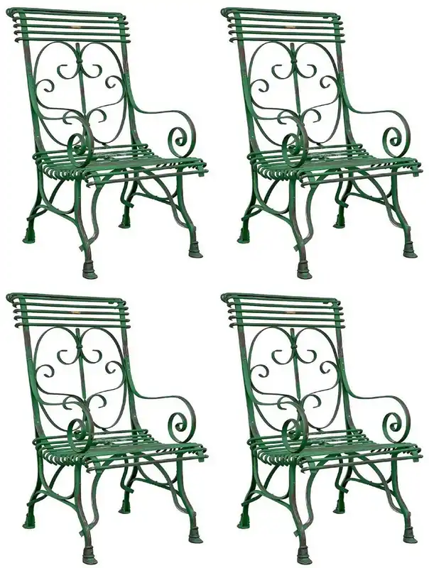 Wochenendangebot Casa Padrino ensemble de 4 chaises de jardin Art Nouveau vert antique 64 x 66 x H. 114 cm - Chaises fait main en fer forgé avec accoudoirs - Mobilier de jardin et terrasse nostalgique