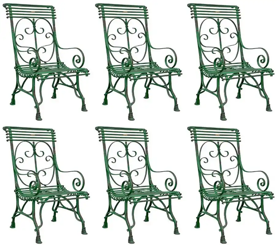 Casa Padrino ensemble de 6 chaises de jardin Art Nouveau vert antique 64 x 66 x H. 114 cm - Chaises fait main en fer forgé avec accoudoirs - Mobilier de jardin et terrasse nostalgique Preis Gesenkt