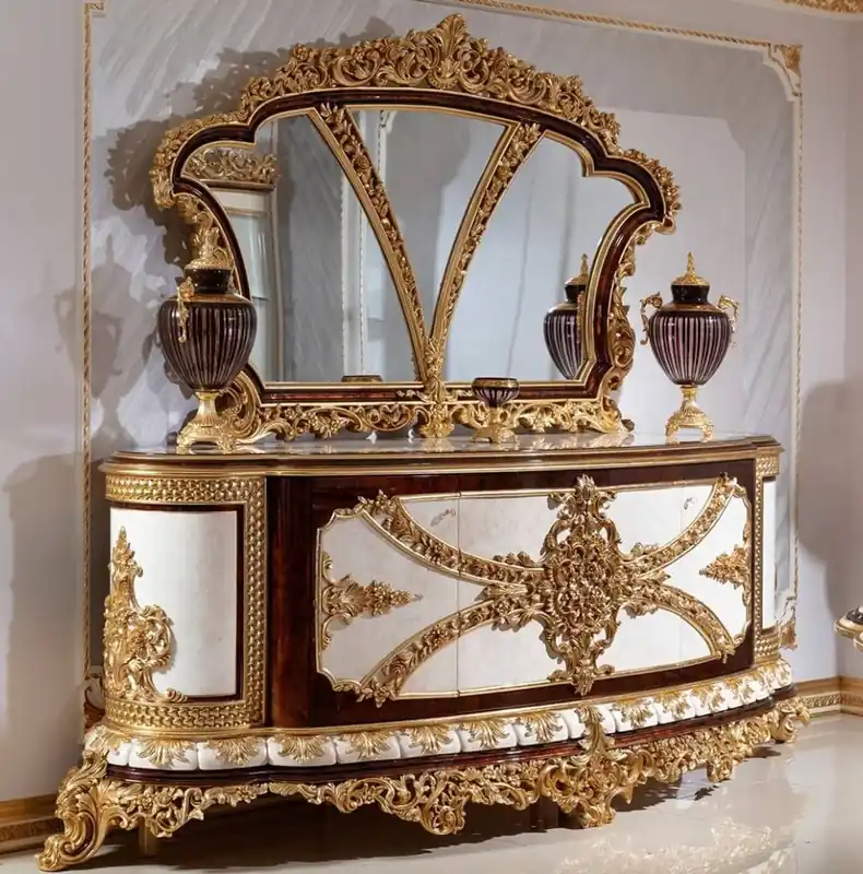 Heißes Angebot Casa Padrino ensemble de meubles baroques de luxe blanc / marron / or - 1 Buffet Baroque & 1 Miroir Mural Baroque - Mobilier Baroque - Noble & Magnifique