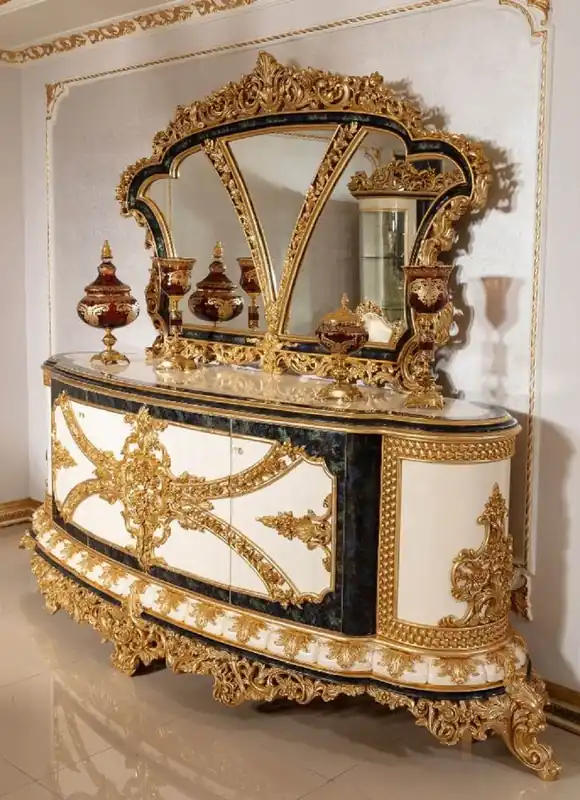 Casa Padrino ensemble de meubles baroques de luxe blanc / bleu / or - 1 Buffet Baroque & 1 Miroir Mural Baroque - Mobilier Baroque - Noble & Magnifique Neuheit