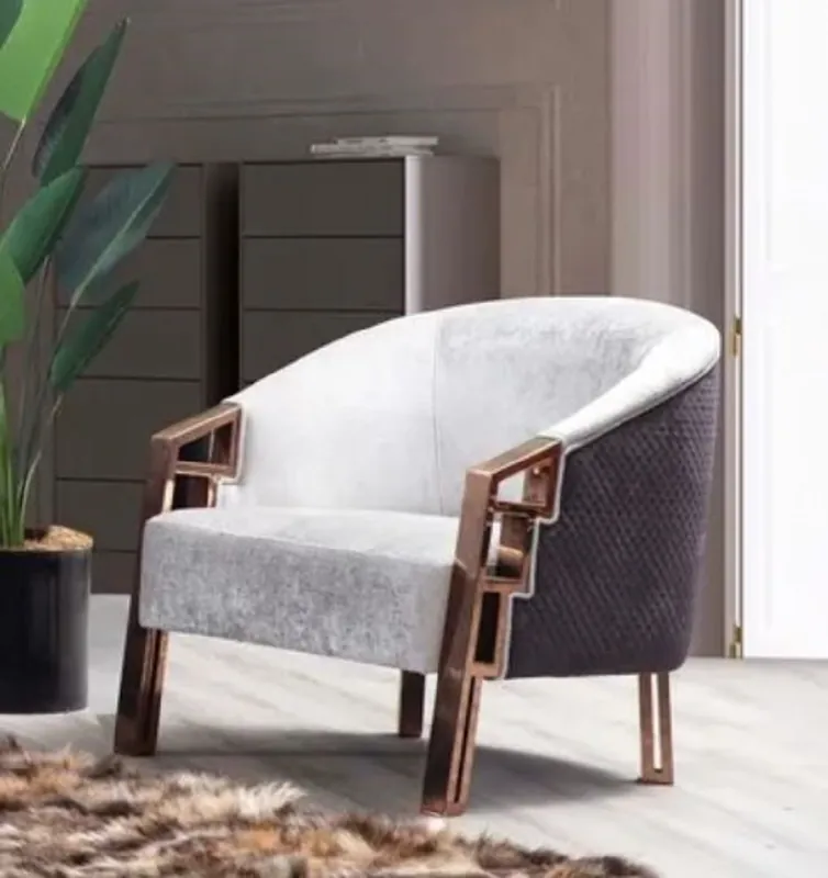 Finale Aktion Casa Padrino fauteuil de luxe argent / violet / cuivre 80 x 80 x H. 90 cm - Fauteuil de salon moderne - Meuble de salon de luxe