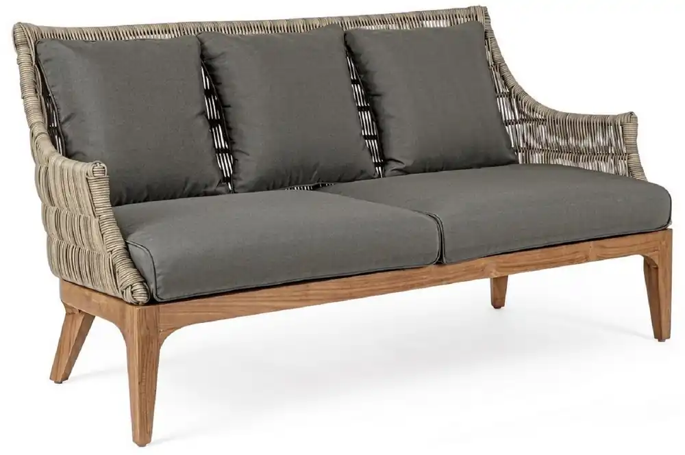 Casa Padrino canapé de jardin de luxe avec coussins gris / naturel / marron 153 x 73 x H. 80,5 cm - Canapé de jardin et terrasse résistant aux intempéries - Meubles de Jardin et Terrasse Knallerangebot