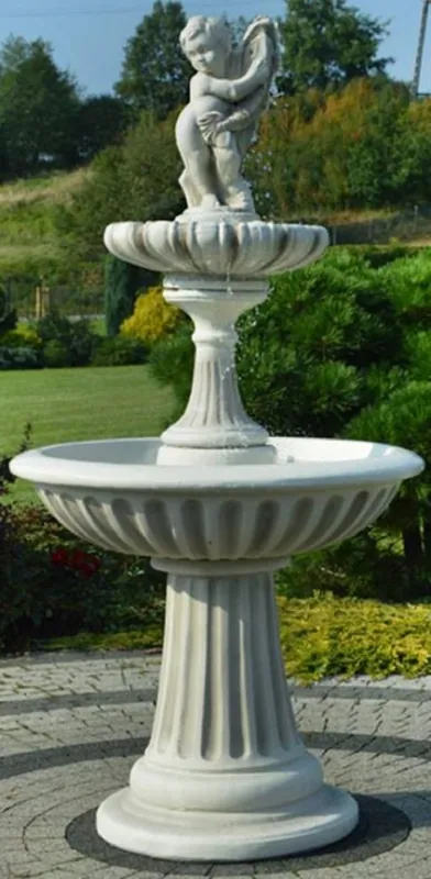 Markenprodukt Casa Padrino fontaine Art Nouveau garçon avec poisson gris Ø 92 x H. 185 cm - Magnifique Fontaine de Décoration de Jardin - Accessoires de Décoration de Jardin Baroque & Art Nouveau