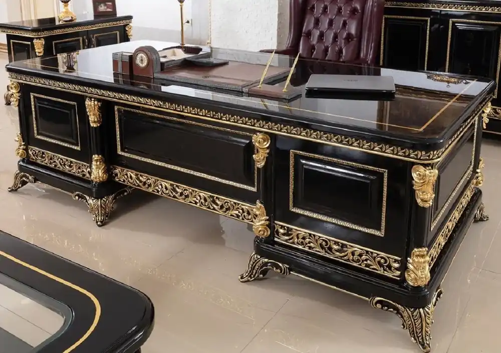 Billig Casa Padrino bureau baroque de luxe noir / or - Magnifique table de bureau en bois massif - Mobilier de bureau baroque - Noble & Magnifique