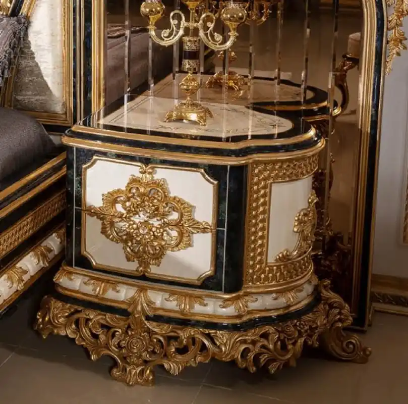 Casa Padrino ensemble de table de chevet baroque de luxe blanc / bleu / or - Magnifiques tables de chevet en bois massif - Mobilier de chambre baroque - Noble & Magnifique Sichere Zahlung