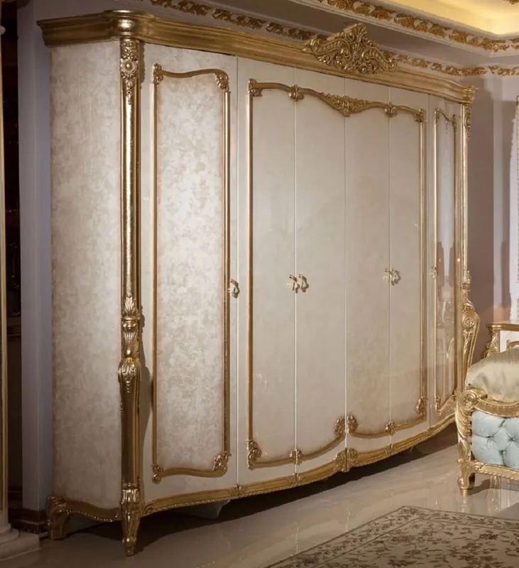 Top-Preis Casa Padrino armoire de chambre baroque de luxe blanc / beige / or - Magnifique armoire en bois massif de style baroque - Mobilier de chambre baroque - Noble et Magnifique