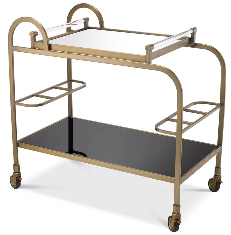 Casa Padrino chariot de service avec plateau amovible laiton / noir 83 x 45 x H. 75,5 cm - Chariot Gastronomie Hôtel Restaurant - Accessoires de Luxe Must-Have