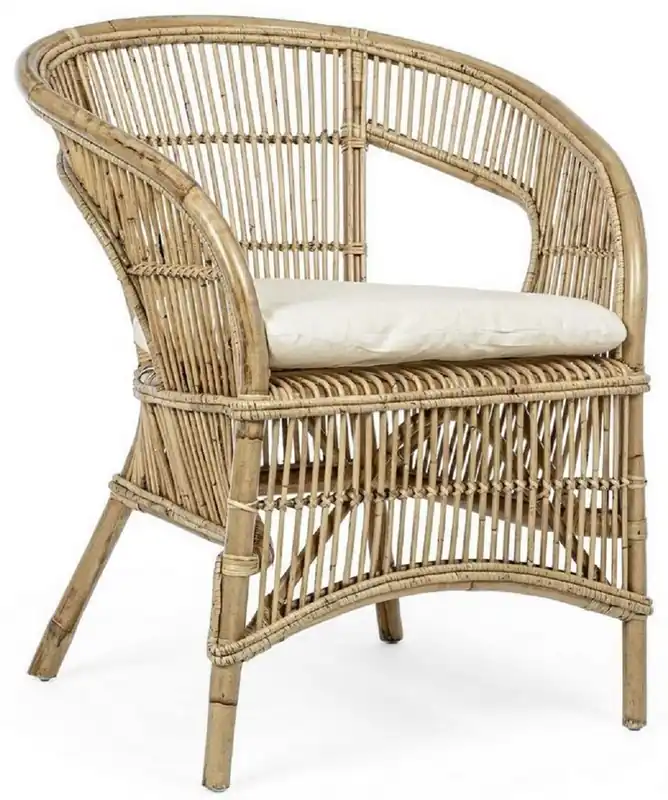 Casa Padrino fauteuil de jardin de luxe naturel / blanc 68 x 65 x H. 82 cm - Fauteuil de jardin & terrasse en rotin avec coussin d'assise - Meubles de Jardin et Terrasse - Qualité de Luxe Highlight