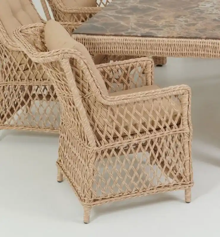 Casa Padrino ensemble de 6 chaises de jardin de luxe naturel / beige 57 x 61 x H. 80 cm - Chaises en rotin avec accoudoirs et coussins - Mobilier de jardin et terrasse moderne en rotin Top-Angebot