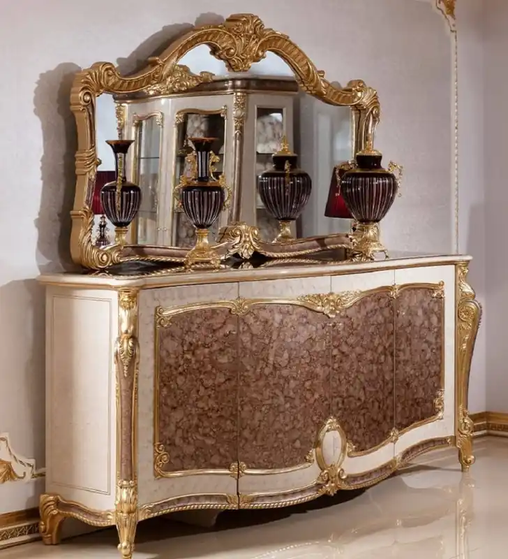 Schneller Versand Casa Padrino ensemble de meubles baroques de luxe blanc / marron / or - 1 Buffet Baroque avec 4 Portes & 1 Miroir Mural Baroque - Mobilier Baroque - Noble & Magnifique
