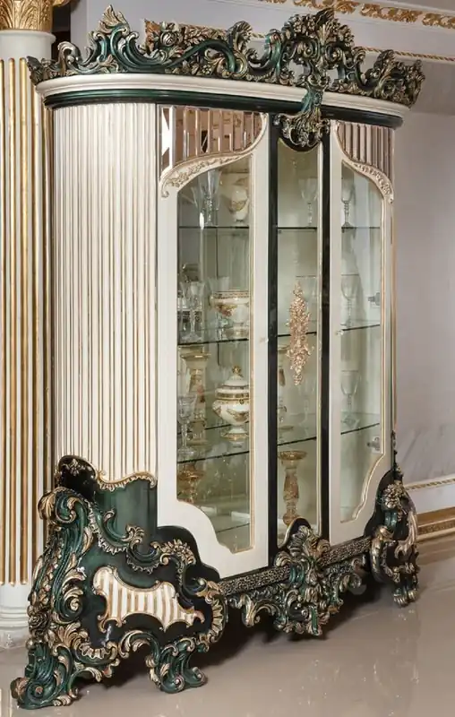Angebot Casa Padrino vitrine baroque de luxe blanc / vert / or - Magnifique vitrine en bois massif avec 2 portes vitrées - Meuble Baroque - Noble & Magnifique