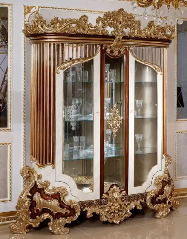 Casa Padrino vitrine baroque de luxe blanc / marron / or - Magnifique vitrine en bois massif avec 2 portes vitrées - Mobilier Baroque Fait Main - Noble & Magnifique Kracherpreis