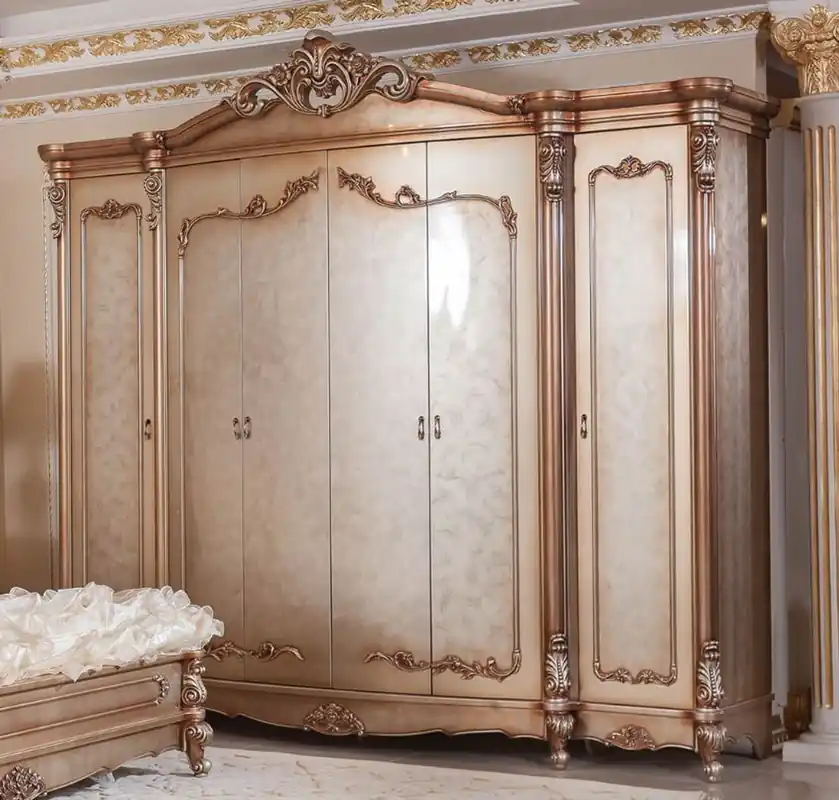 Casa Padrino armoire de chambre baroque de luxe cuivre / argent - Magnifique armoire en bois massif avec 6 portes - Mobilier de chambre et d'hôtel baroque - Noble et Magnifique Garantierte Lieferung