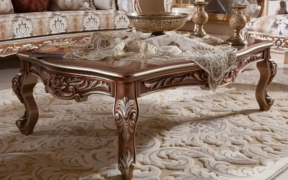 Casa Padrino table basse baroque de luxe cuivre / argent - Magnifique table de salon de style baroque - Meuble de salon baroque - Noble & Magnifique Top-Seller