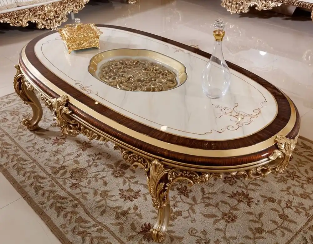 Casa Padrino table basse baroque de luxe blanc / marron / or - Magnifique table de salon avec plateau en verre - Meubles de salon baroques - Noble & Magnifique Echt