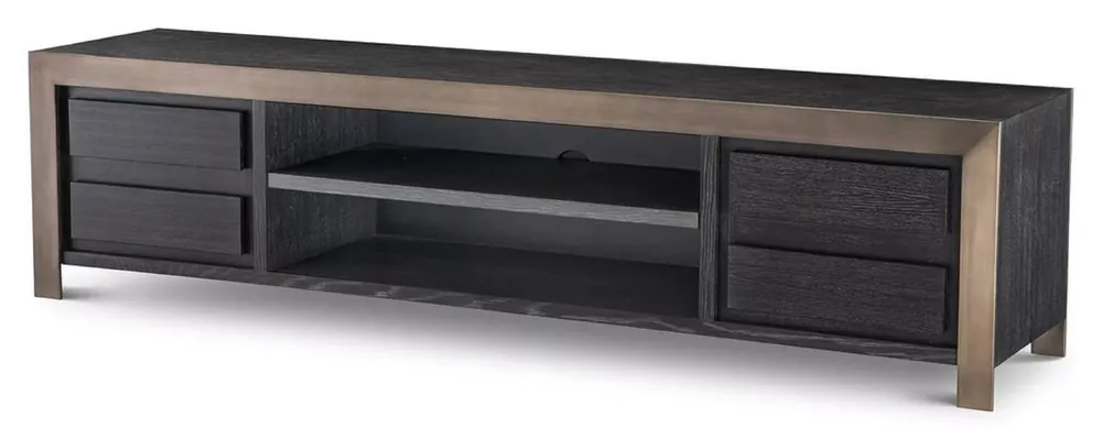Casa Padrino armoire TV de luxe noir gris / bronze 240 x 50 x H. 55,5 cm - Buffet en bois massif avec 4 tiroirs - Meuble de salon - Meuble d'hôtel - Collection de Luxe Sichere Zahlung