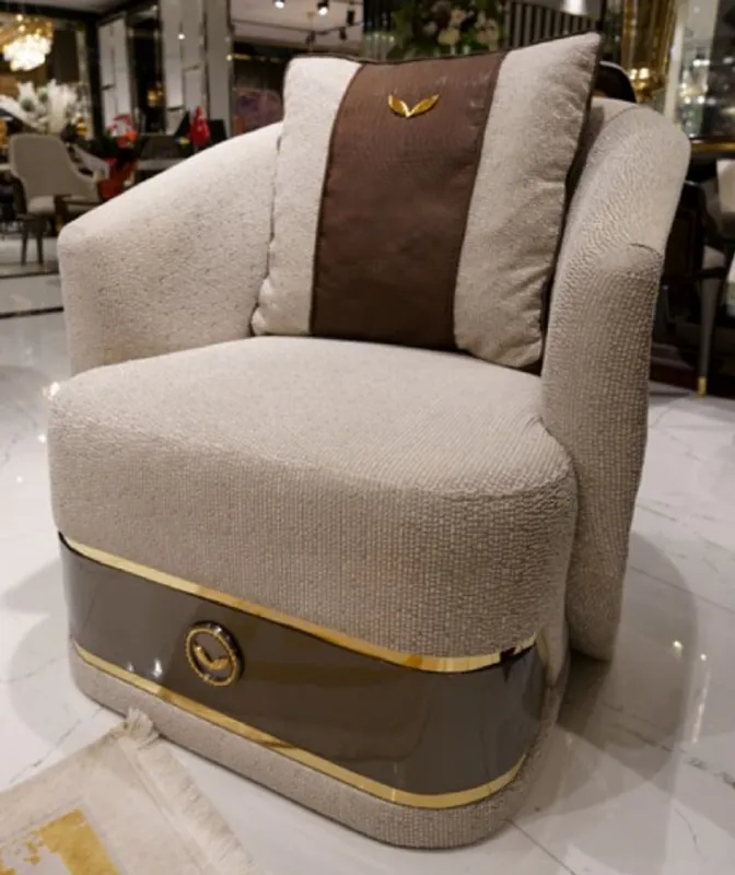 Casa Padrino fauteuil de luxe gris / marron / or - Fauteuil de salon et d'hôtel noble - Mobilier de salon et d'hôtel - Qualité de Luxe Direkt Vom Hersteller