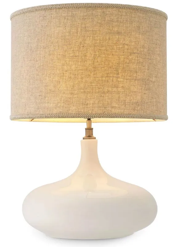 Casa Padrino lampe de table en céramique de luxe blanc / laiton antique / beige Ø 46 x H. 64,5 cm - Lampe de table moderne avec abat-jour - Collection de Luxe Wochenendangebot