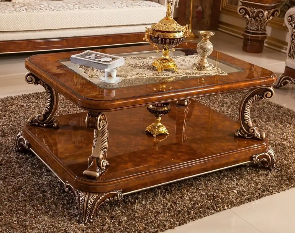 Heißes Angebot Casa Padrino table basse baroque de luxe avec plateau en verre marron / bronze - Magnifique table de salon en bois massif de style baroque - Meuble de salon baroque - Noble & Magnifique