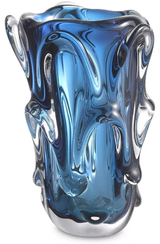 Casa Padrino vase en verre de luxe bleu Ø 20 x H. 31 cm - Vase fleuri décoratif moderne - Objets Déco - Collection de Luxe Markenprodukt