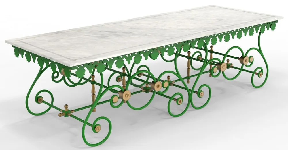 Bestseller Casa Padrino table de jardin Art Nouveau 270 x 100 x H. 75 cm - Différentes Couleurs - Table de jardin et terrasse nostalgique en fer forgé avec plateau en marbre - Mobilier de Jardin Art Nouveau