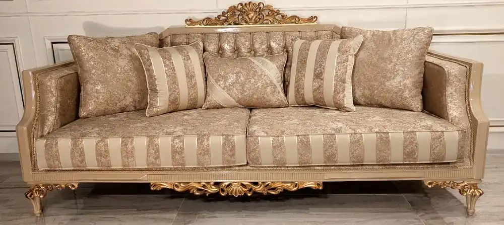 Casa Padrino canapé baroque de luxe or / beige / or - Magnifique canapé de salon à rayures - Mobilier baroque salon & hôtel - Noble & Magnifique Neue Kollektion