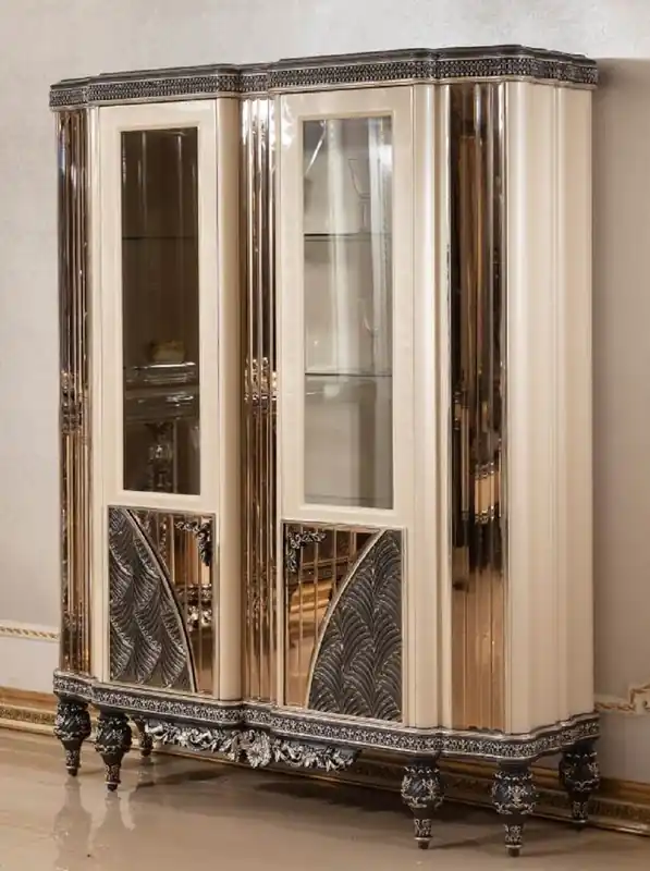 Casa Padrino vitrine baroque de luxe beige / noir / or - Magnifique vitrine en bois massif avec 2 portes vitrées - Meuble Baroque - Noble & Magnifique Neuheit