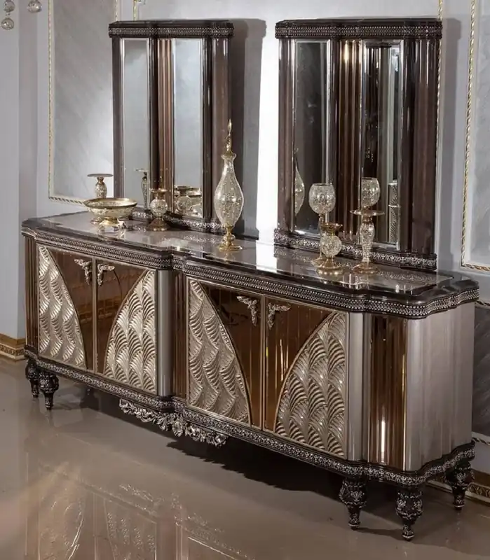 Neu Im Sortiment Casa Padrino ensemble de meubles baroques de luxe gris / noir / argent / or - 1 Buffet Baroque avec 4 Portes & 2 Miroirs Muraux Baroques - Mobilier Baroque Fait Main - Noble & Magnifique