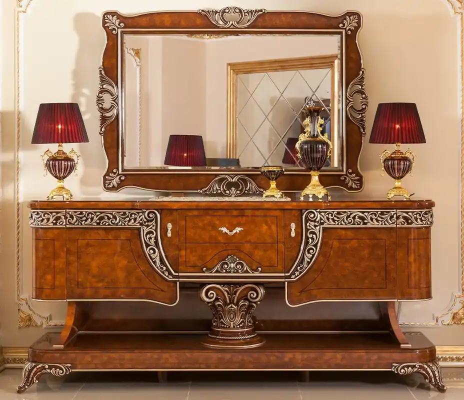 Casa Padrino ensemble de meubles baroques de luxe marron / bronze - 1 Buffet Baroque & 1 Miroir Mural Baroque - Mobilier Baroque Fait Main - Noble & Magnifique Finale Aktion