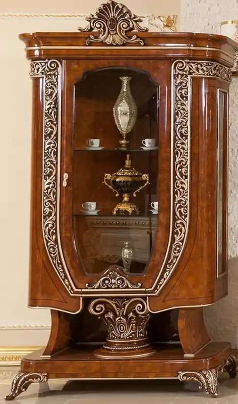 Casa Padrino vitrine baroque de luxe marron / bronze - Magnifique vitrine en bois massif avec porte vitrée - Mobilier Baroque Fait Main - Noble & Magnifique Garantierte Lieferung